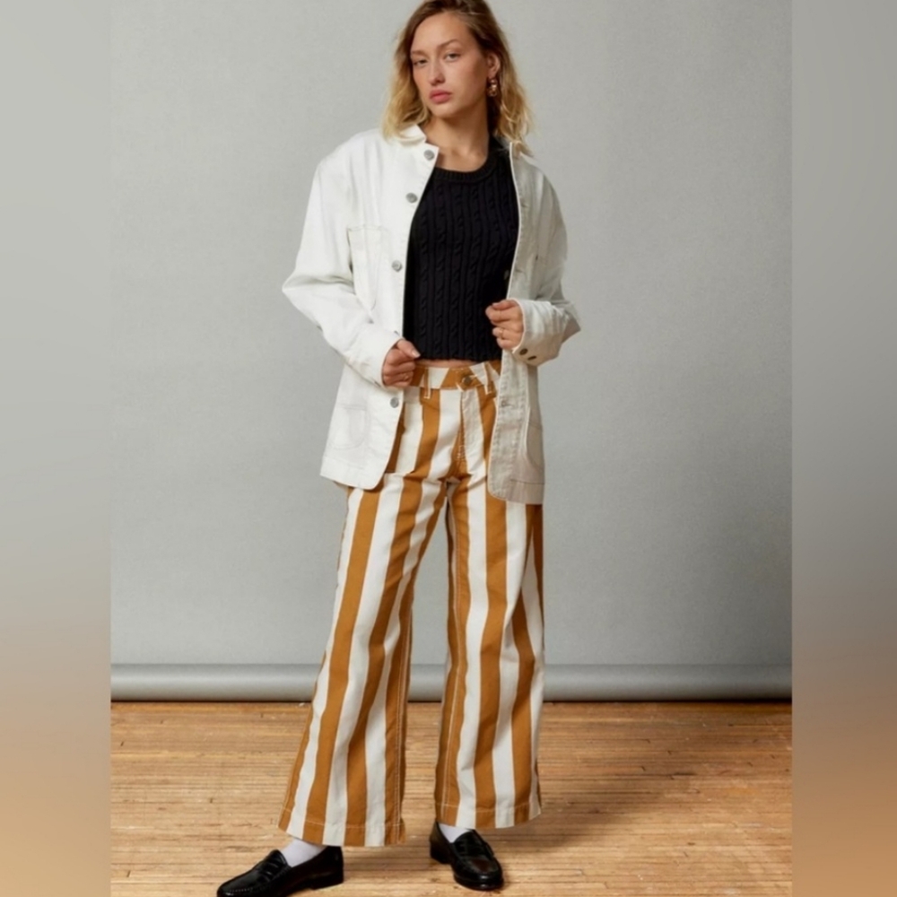 BDG Urban Outfitters UO Joey gold white‎ striped full leg pants size 31